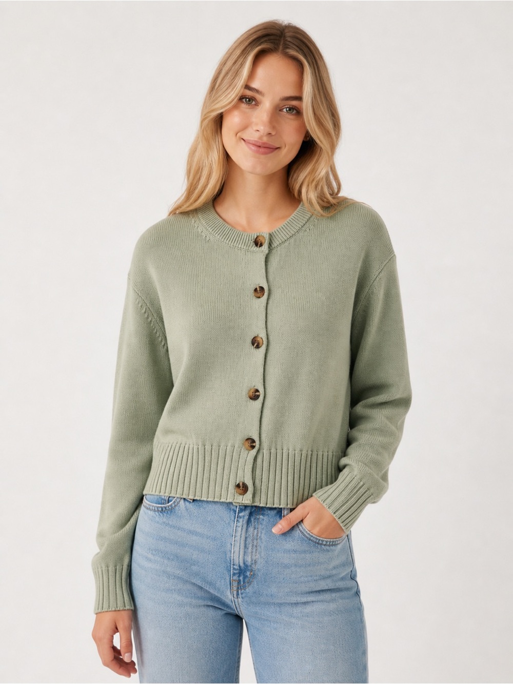 NWT 525 America Sage Green Button-Front Cardigan, Size L